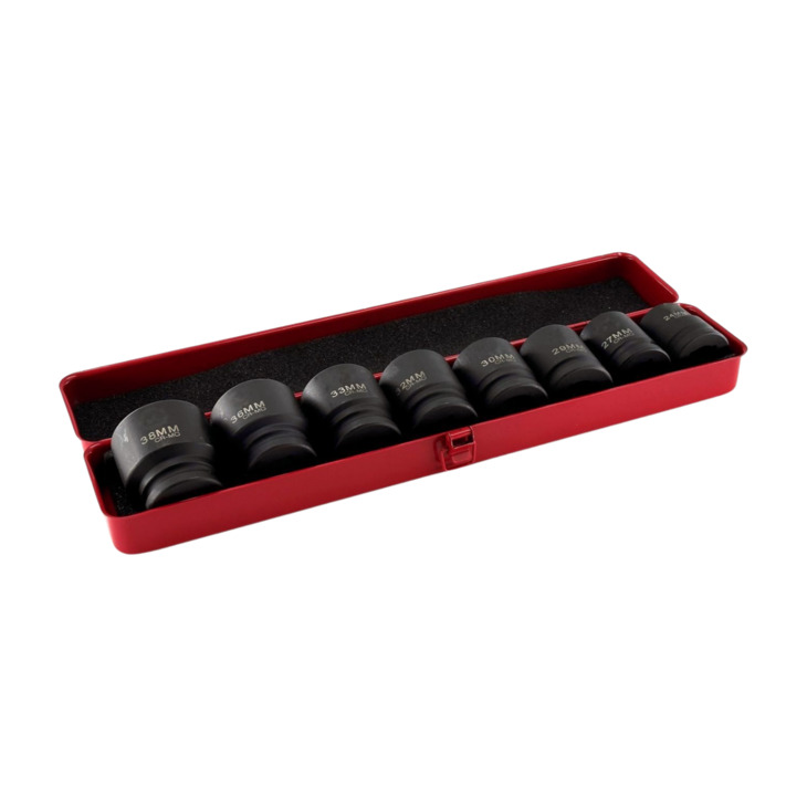 coffret métallique avec 8 douilles a chocs en 3/4"